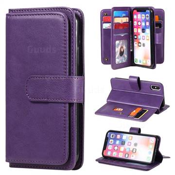 Multi-function Ten Card Slots and Photo Frame PU Leather Wallet Phone Case Cover for iPhone XS / iPhone X(5.8 inch) - Violet