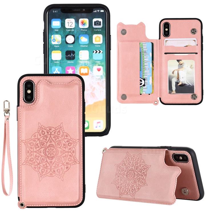 Luxury Mandala Multi-function Magnetic Card Slots Stand Leather Back Cover for iPhone XS / iPhone X(5.8 inch) - Rose Gold