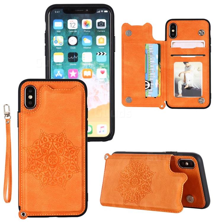 Luxury Mandala Multi-function Magnetic Card Slots Stand Leather Back Cover for iPhone XS / iPhone X(5.8 inch) - Yellow