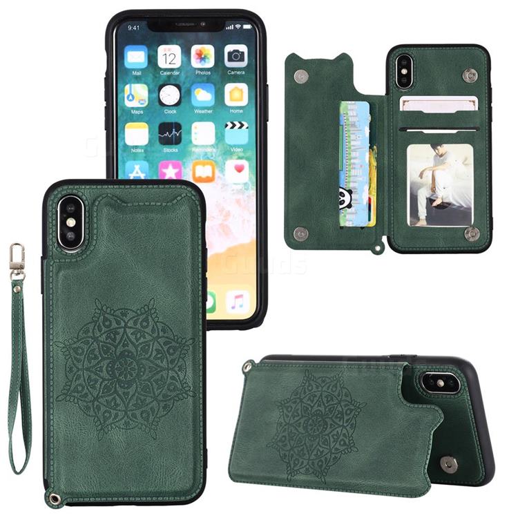 Luxury Mandala Multi-function Magnetic Card Slots Stand Leather Back Cover for iPhone XS / iPhone X(5.8 inch) - Green
