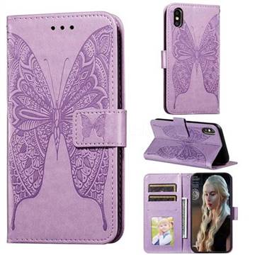 Intricate Embossing Vivid Butterfly Leather Wallet Case for iPhone XS / iPhone X(5.8 inch) - Purple