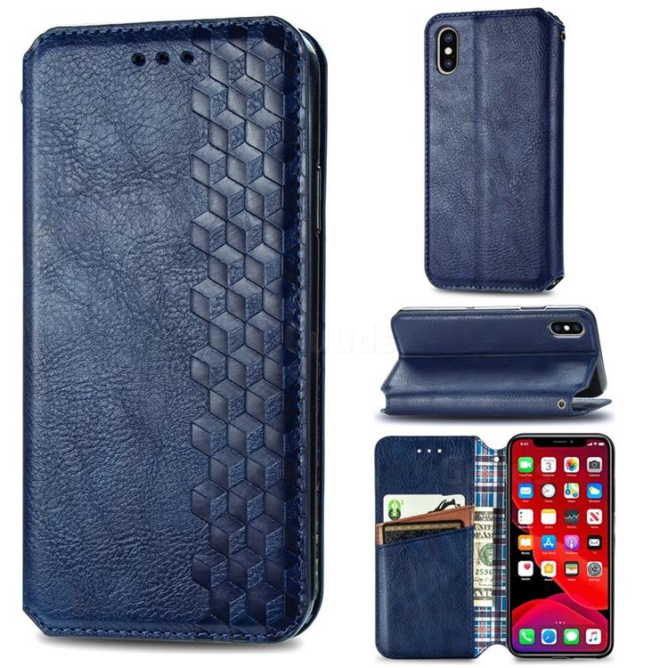 Ultra Slim Fashion Business Card Magnetic Automatic Suction Leather Flip Cover for iPhone XS / iPhone X(5.8 inch) - Dark Blue