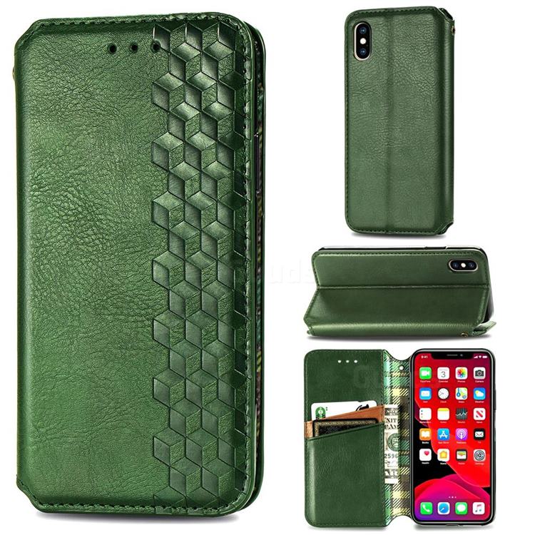 Ultra Slim Fashion Business Card Magnetic Automatic Suction Leather Flip Cover for iPhone XS / iPhone X(5.8 inch) - Green