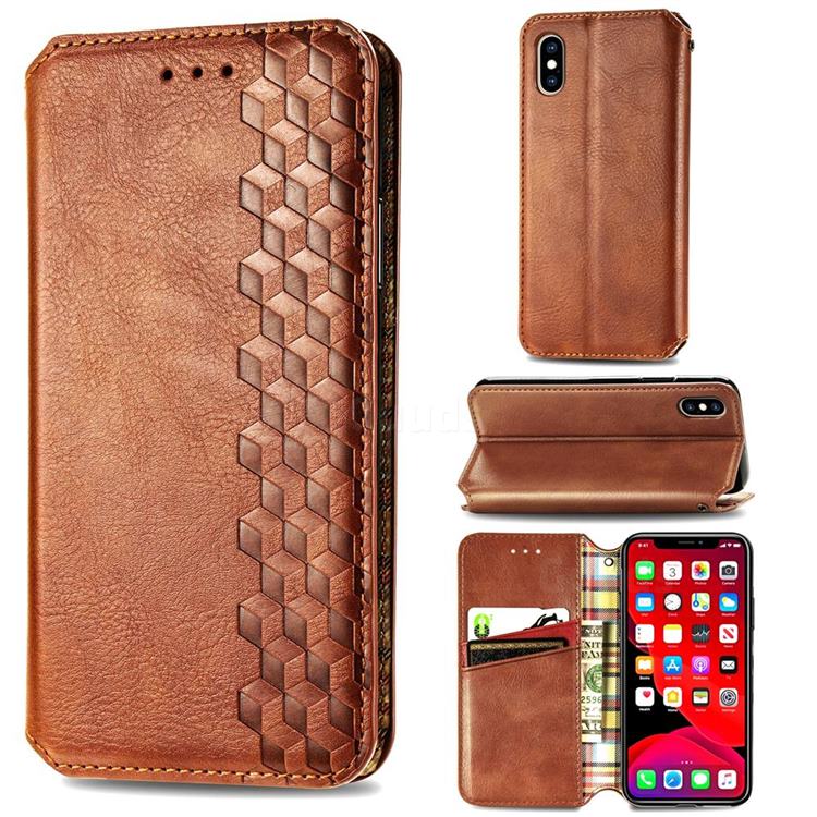 Ultra Slim Fashion Business Card Magnetic Automatic Suction Leather Flip Cover for iPhone XS / iPhone X(5.8 inch) - Brown