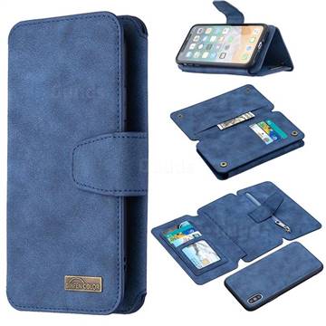 Binfen Color BF07 Frosted Zipper Bag Multifunction Leather Phone Wallet for iPhone XS / iPhone X(5.8 inch) - Blue