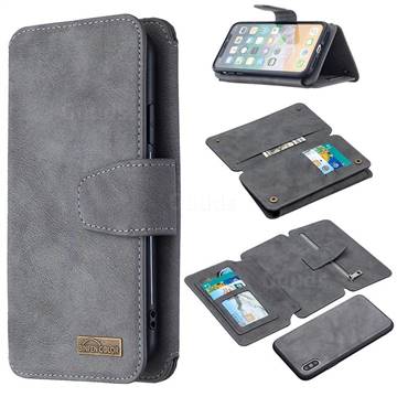 Binfen Color BF07 Frosted Zipper Bag Multifunction Leather Phone Wallet for iPhone XS / iPhone X(5.8 inch) - Gray