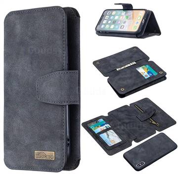 Binfen Color BF07 Frosted Zipper Bag Multifunction Leather Phone Wallet for iPhone XS / iPhone X(5.8 inch) - Black