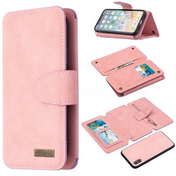 Binfen Color BF07 Frosted Zipper Bag Multifunction Leather Phone Wallet for iPhone XS / iPhone X(5.8 inch) - Pink
