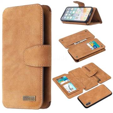 Binfen Color BF07 Frosted Zipper Bag Multifunction Leather Phone Wallet for iPhone XS / iPhone X(5.8 inch) - Brown