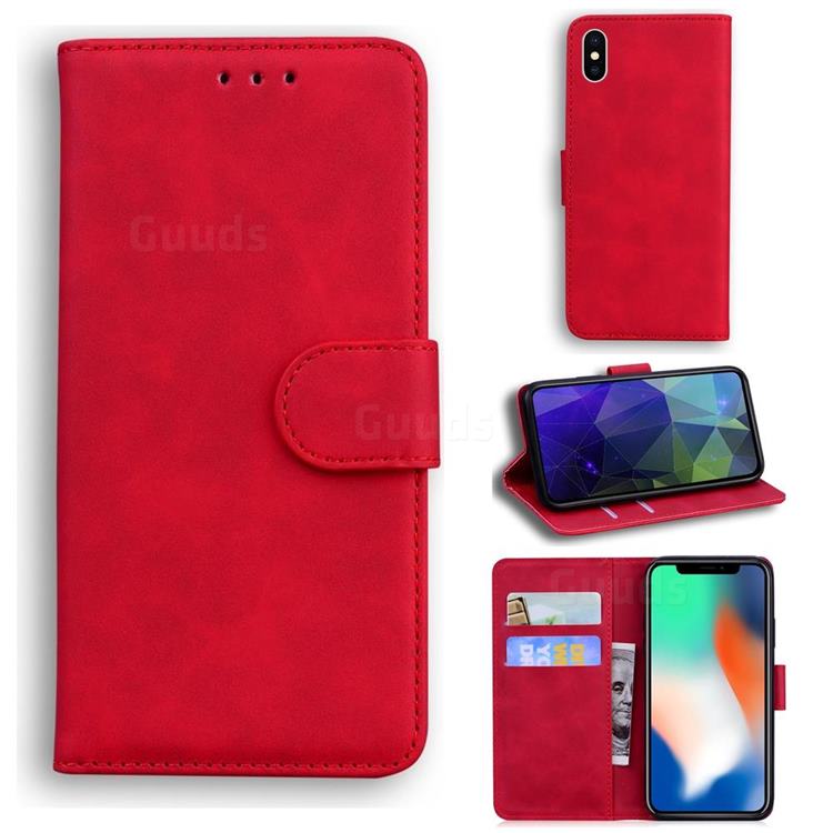 Retro Classic Skin Feel Leather Wallet Phone Case for iPhone XS / iPhone X(5.8 inch) - Red
