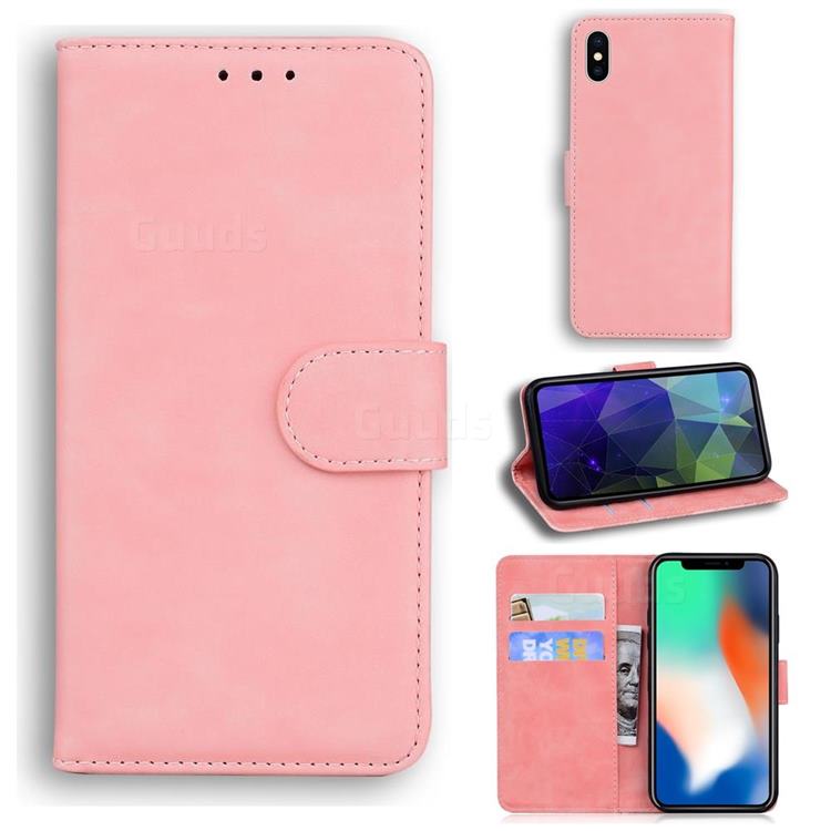 Retro Classic Skin Feel Leather Wallet Phone Case for iPhone XS / iPhone X(5.8 inch) - Pink