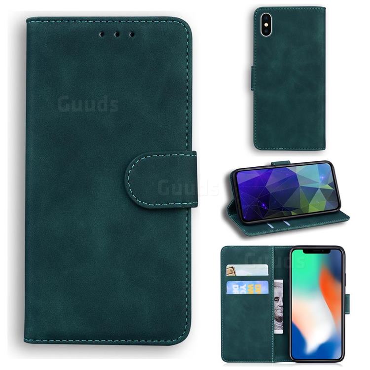 Retro Classic Skin Feel Leather Wallet Phone Case for iPhone XS / iPhone X(5.8 inch) - Green