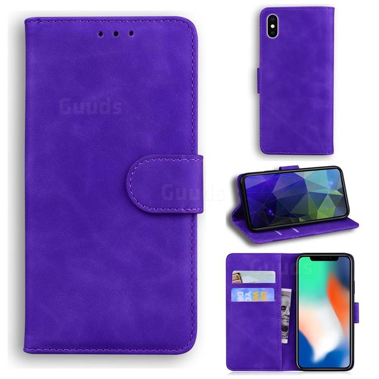 Retro Classic Skin Feel Leather Wallet Phone Case for iPhone XS / iPhone X(5.8 inch) - Purple