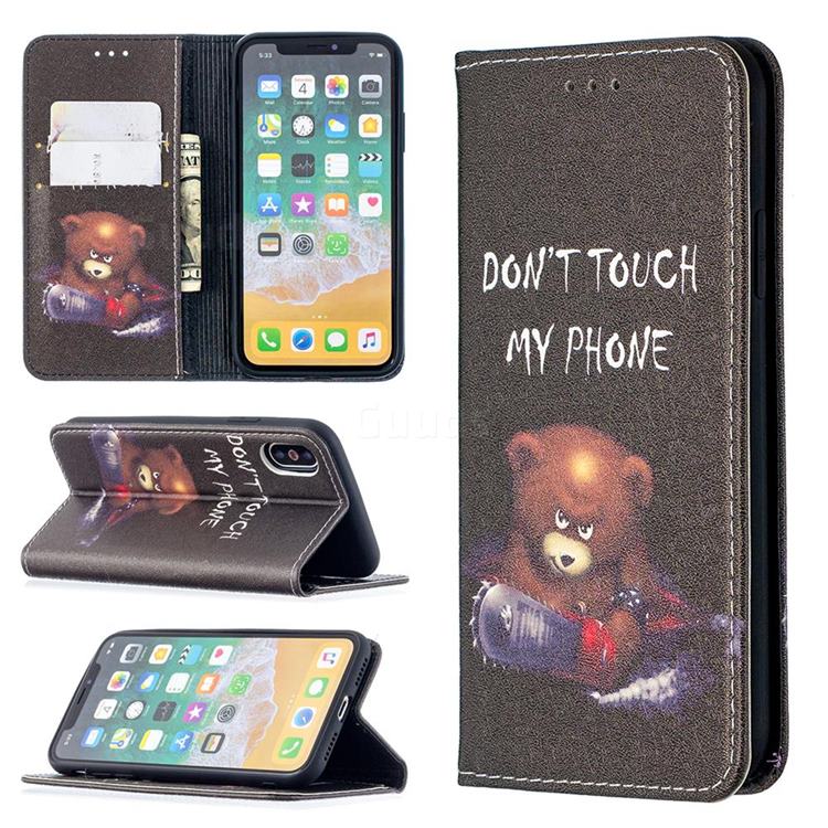 Chainsaw Bear Slim Magnetic Attraction Wallet Flip Cover for iPhone XS / iPhone X(5.8 inch)