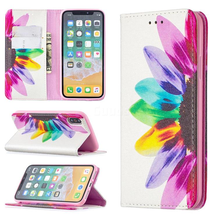 Sun Flower Slim Magnetic Attraction Wallet Flip Cover for iPhone XS / iPhone X(5.8 inch)
