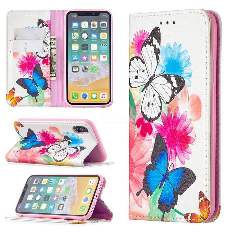 Flying Butterflies Slim Magnetic Attraction Wallet Flip Cover for iPhone XS / iPhone X(5.8 inch)