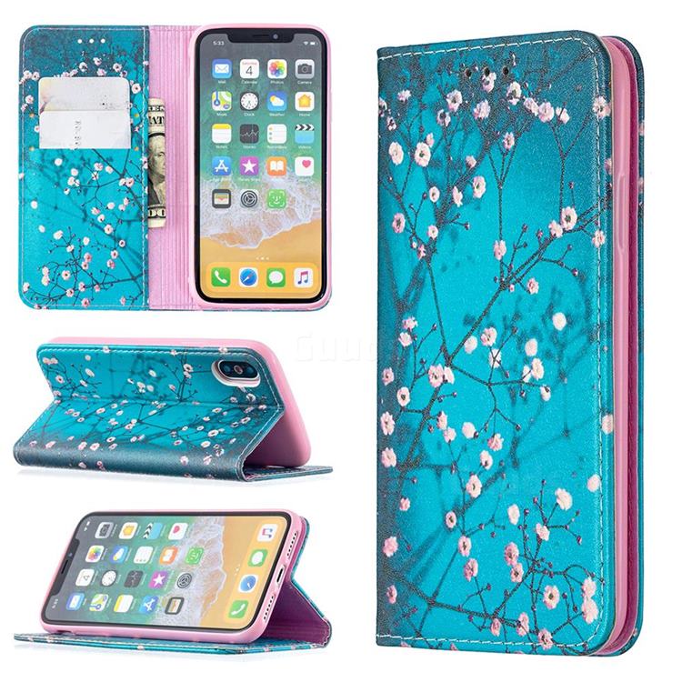 Plum Blossom Slim Magnetic Attraction Wallet Flip Cover for iPhone XS / iPhone X(5.8 inch)