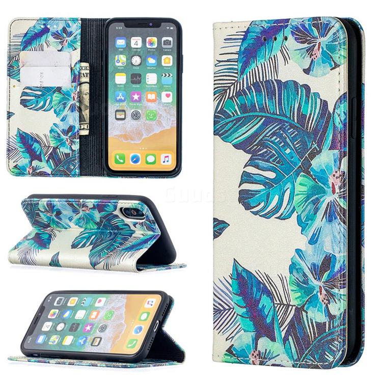 Blue Leaf Slim Magnetic Attraction Wallet Flip Cover for iPhone XS / iPhone X(5.8 inch)