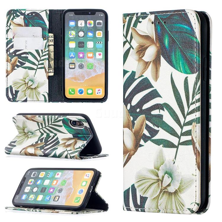 Flower Leaf Slim Magnetic Attraction Wallet Flip Cover for iPhone XS / iPhone X(5.8 inch)