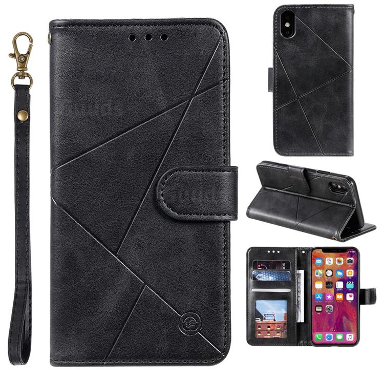 Embossing Geometric Leather Wallet Case for iPhone XS / iPhone X(5.8 inch) - Black