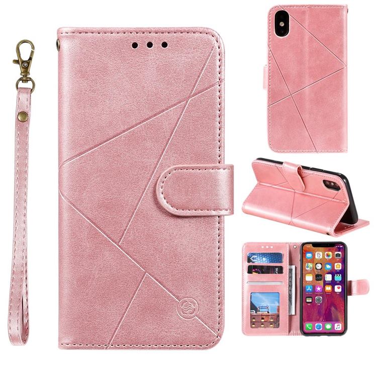 Embossing Geometric Leather Wallet Case for iPhone XS / iPhone X(5.8 inch) - Rose Gold