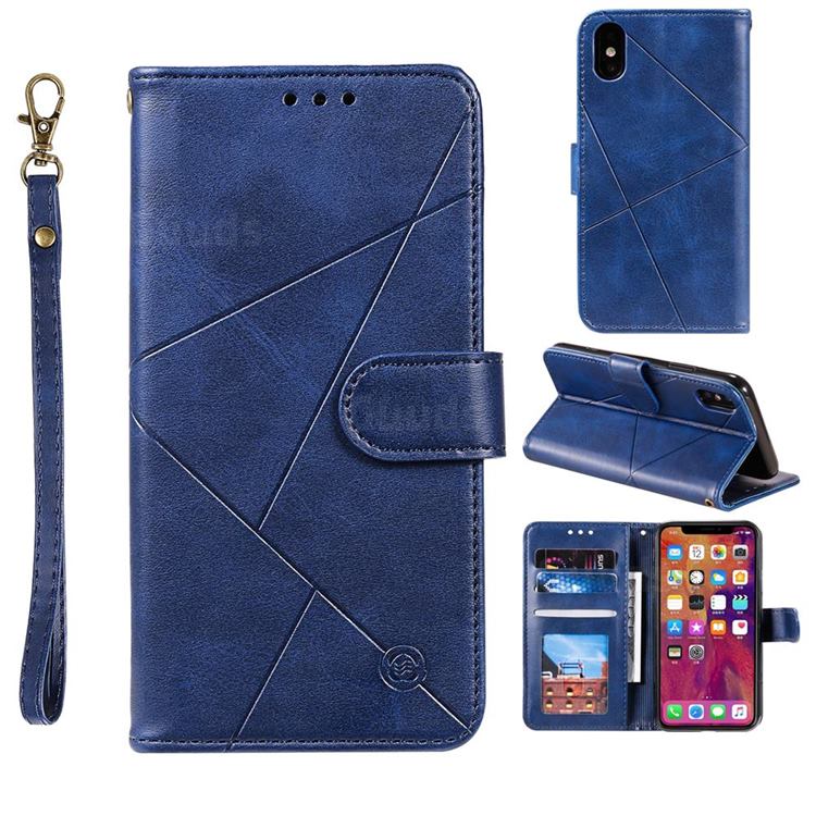 Embossing Geometric Leather Wallet Case for iPhone XS / iPhone X(5.8 inch) - Blue