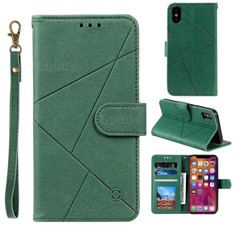 Embossing Geometric Leather Wallet Case for iPhone XS / iPhone X(5.8 inch) - Green
