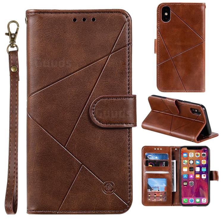 Embossing Geometric Leather Wallet Case for iPhone XS / iPhone X(5.8 inch) - Brown