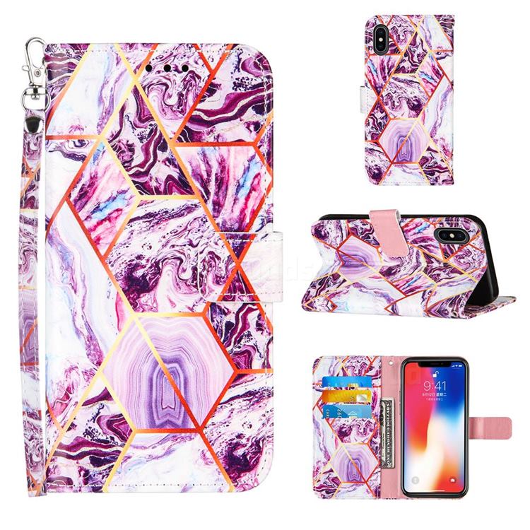 Dream Purple Stitching Color Marble Leather Wallet Case for iPhone XS / iPhone X(5.8 inch)