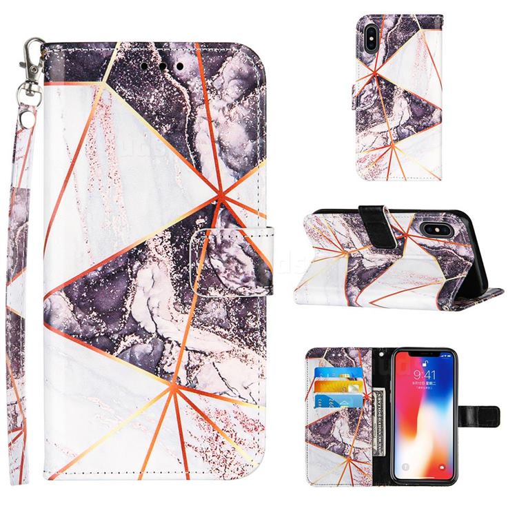 Black and White Stitching Color Marble Leather Wallet Case for iPhone XS / iPhone X(5.8 inch)