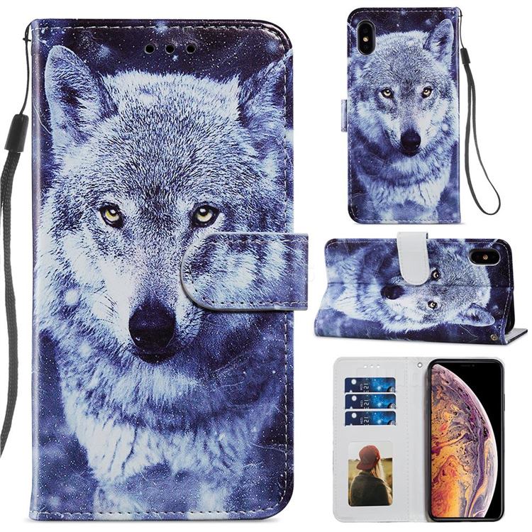 White Wolf Smooth Leather Phone Wallet Case for iPhone XS / iPhone X(5.8 inch)