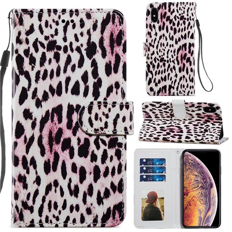 Leopard Smooth Leather Phone Wallet Case for iPhone XS / iPhone X(5.8 inch)