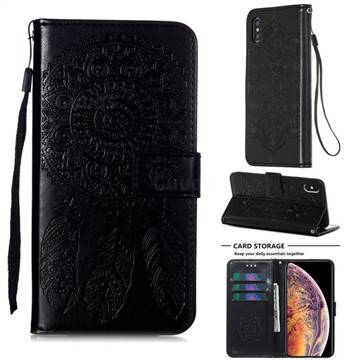 Embossing Dream Catcher Mandala Flower Leather Wallet Case for iPhone XS / iPhone X(5.8 inch) - Black