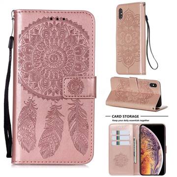 Embossing Dream Catcher Mandala Flower Leather Wallet Case for iPhone XS / iPhone X(5.8 inch) - Rose Gold