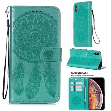 Embossing Dream Catcher Mandala Flower Leather Wallet Case for iPhone XS / iPhone X(5.8 inch) - Green