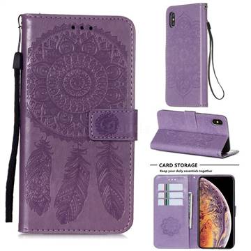 Embossing Dream Catcher Mandala Flower Leather Wallet Case for iPhone XS / iPhone X(5.8 inch) - Purple