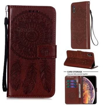 Embossing Dream Catcher Mandala Flower Leather Wallet Case for iPhone XS / iPhone X(5.8 inch) - Brown