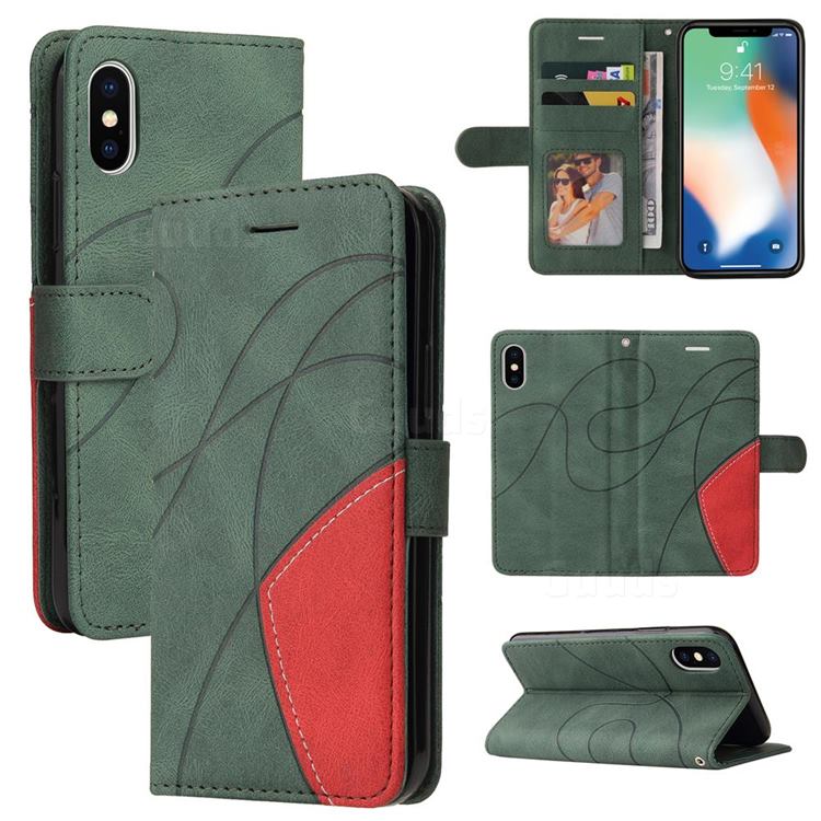 Luxury Two-color Stitching Leather Wallet Case Cover for iPhone XS / iPhone X(5.8 inch) - Green
