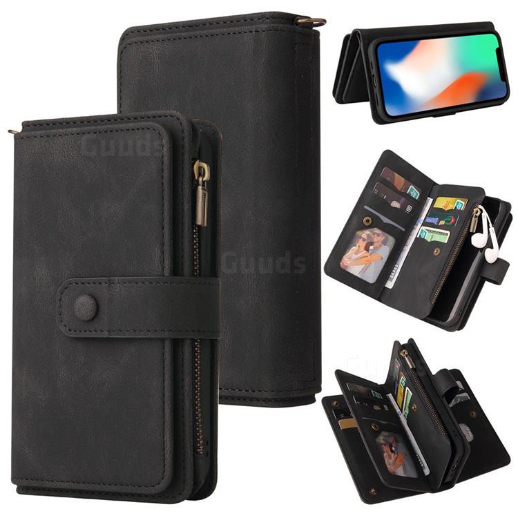 Luxury Multi-functional Zipper Wallet Leather Phone Case Cover for iPhone XS / iPhone X(5.8 inch) - Black