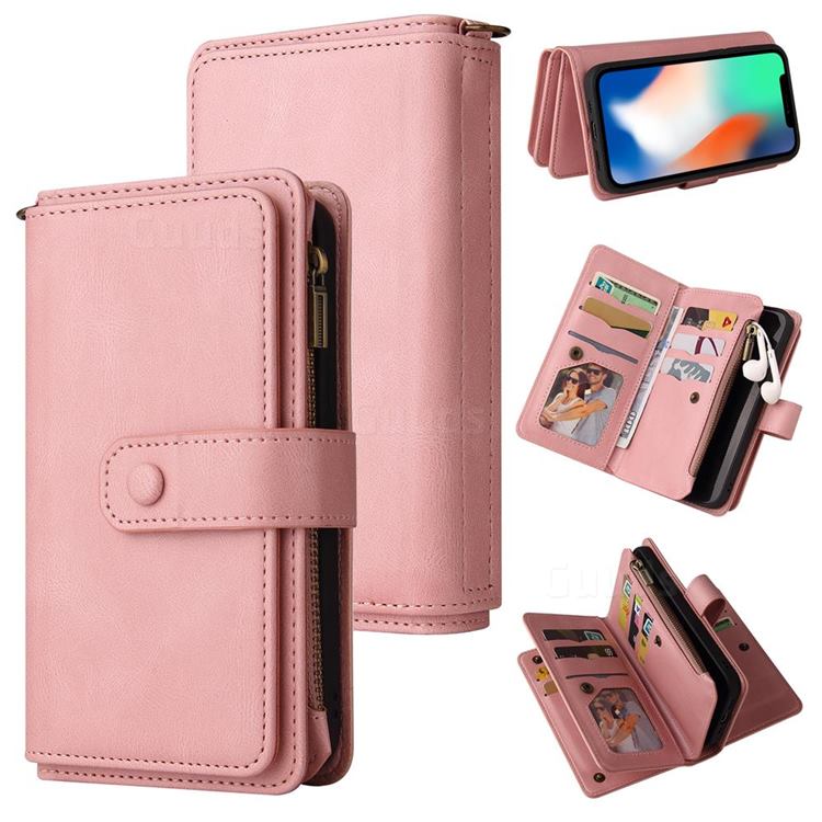 Luxury Multi-functional Zipper Wallet Leather Phone Case Cover for iPhone XS / iPhone X(5.8 inch) - Pink