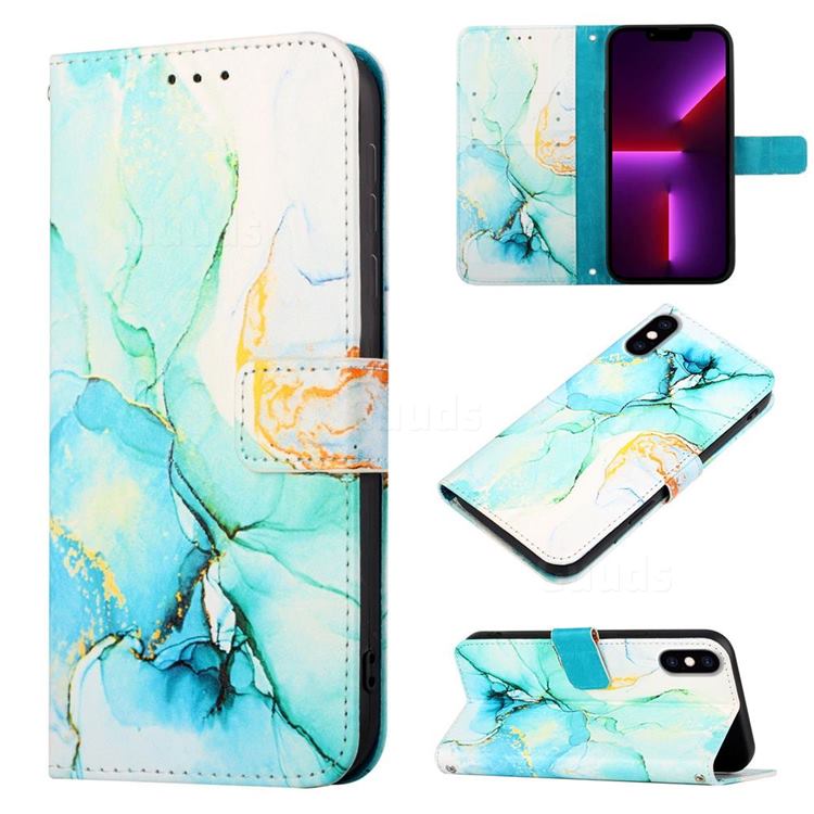 Green Illusion Marble Leather Wallet Protective Case for iPhone XS / iPhone X(5.8 inch)