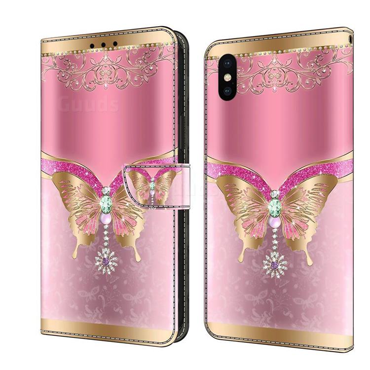 Pink Diamond Butterfly Crystal PU Leather Protective Wallet Case Cover for iPhone XS / iPhone X(5.8 inch)