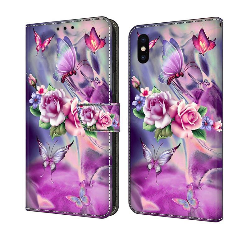 Flower Butterflies Crystal PU Leather Protective Wallet Case Cover for iPhone XS / iPhone X(5.8 inch)