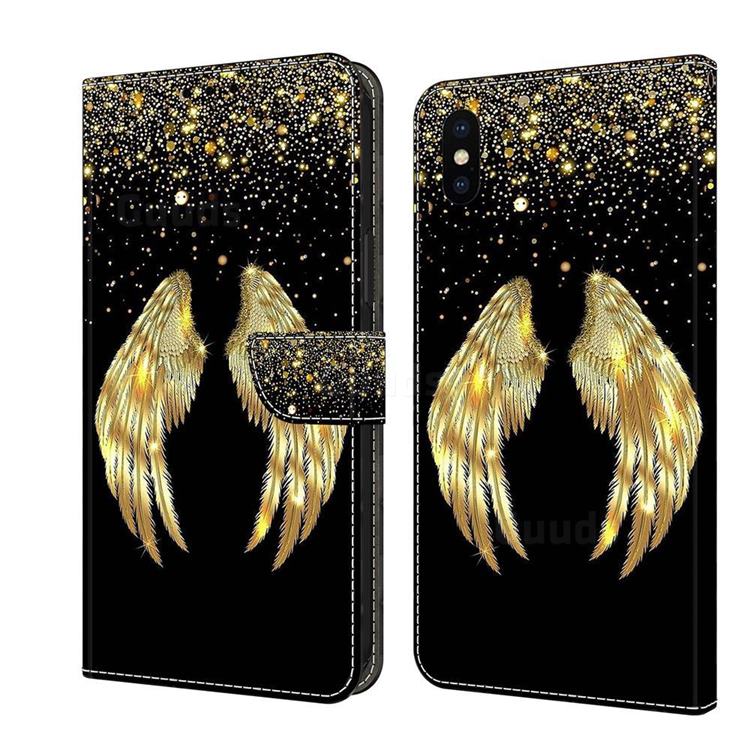 Golden Angel Wings Crystal PU Leather Protective Wallet Case Cover for iPhone XS / iPhone X(5.8 inch)
