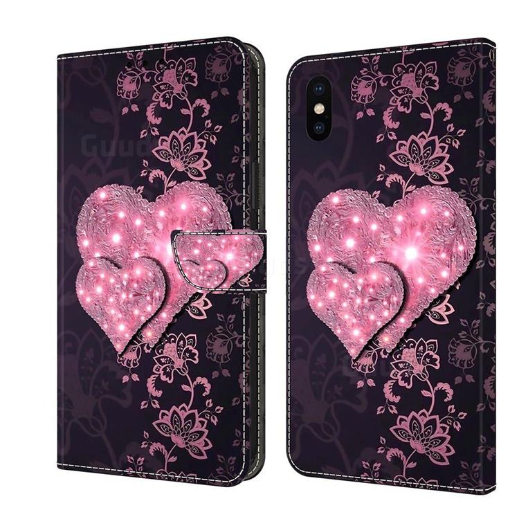 Lace Heart Crystal PU Leather Protective Wallet Case Cover for iPhone XS / iPhone X(5.8 inch)