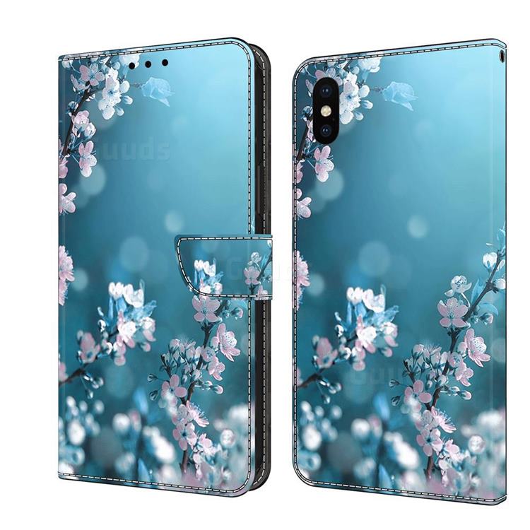 Plum Blossom Crystal PU Leather Protective Wallet Case Cover for iPhone XS / iPhone X(5.8 inch)