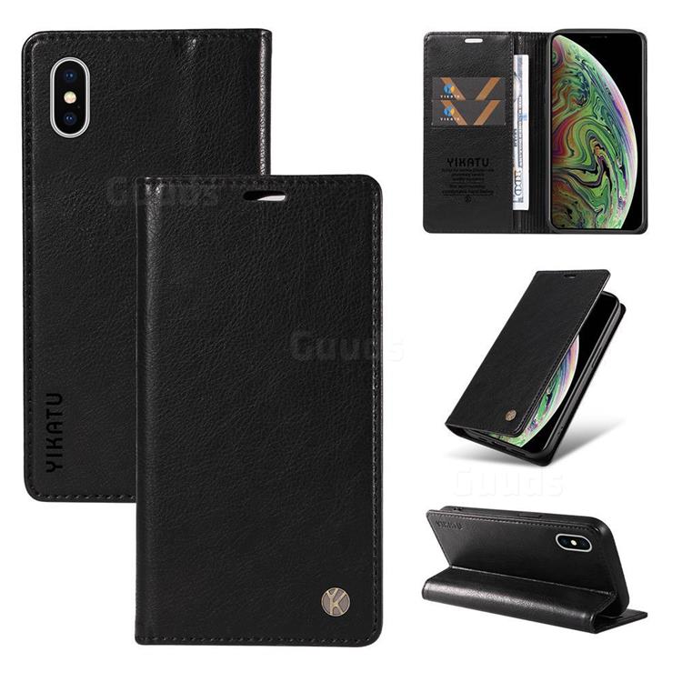 YIKATU Litchi Card Magnetic Automatic Suction Leather Flip Cover for iPhone XS / iPhone X(5.8 inch) - Black