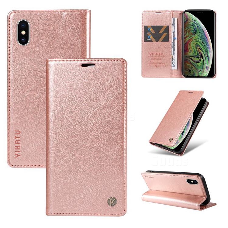 YIKATU Litchi Card Magnetic Automatic Suction Leather Flip Cover for iPhone XS / iPhone X(5.8 inch) - Rose Gold
