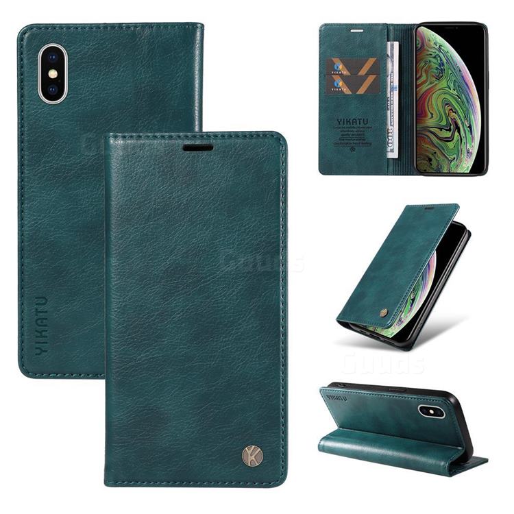 YIKATU Litchi Card Magnetic Automatic Suction Leather Flip Cover for iPhone XS / iPhone X(5.8 inch) - Dark Blue