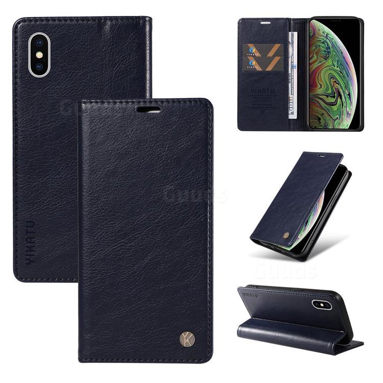 YIKATU Litchi Card Magnetic Automatic Suction Leather Flip Cover for iPhone XS / iPhone X(5.8 inch) - Navy Blue